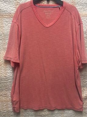 Tommy Bahama Islandzone Sz XL Men's Coral V-Neck Short Sleeve Shirt - right pit